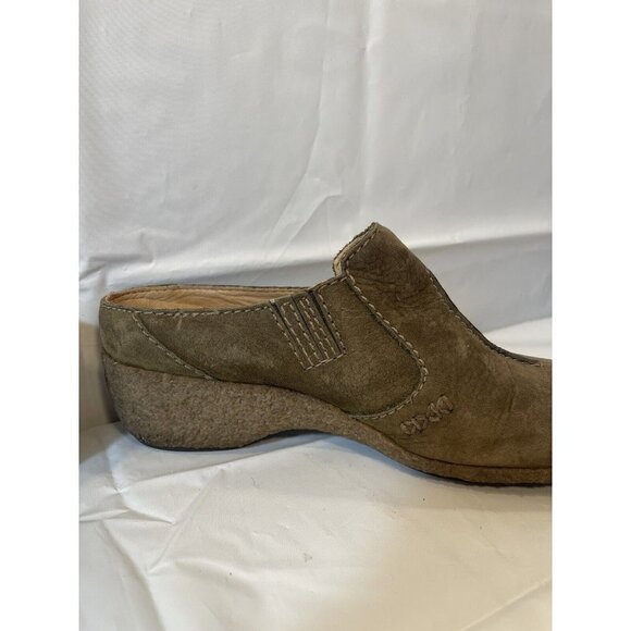 Timberland Mule Shoes Women's  Size 7 Green Brown Nubuck Comfort Gum Crepe Wedge - Picture 5 of 16